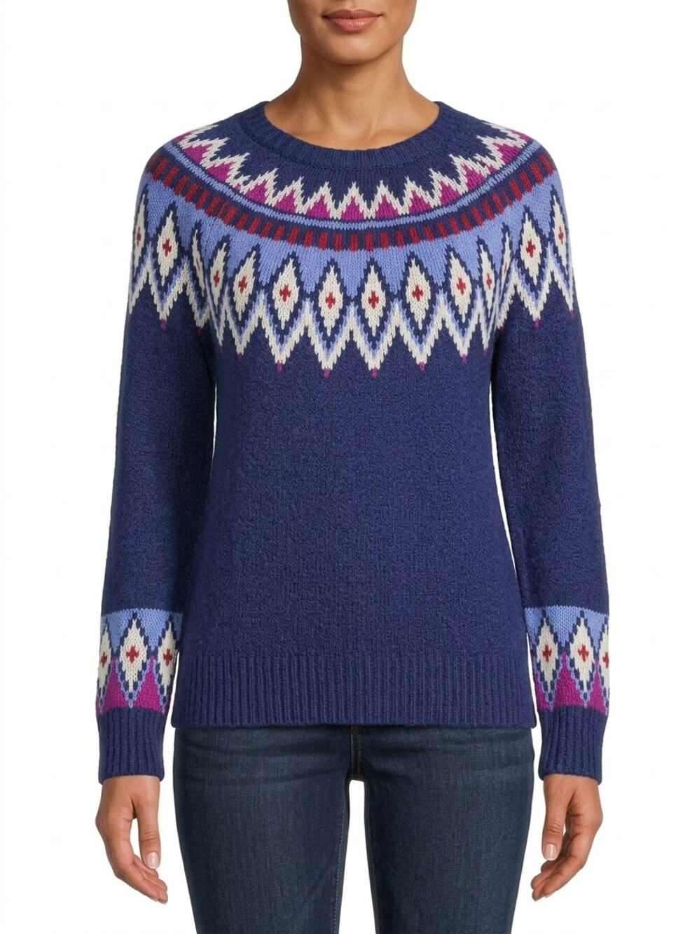 NWT St. John's Bay Quality Fair Isle Stretch Pullover Sweater Women Size S